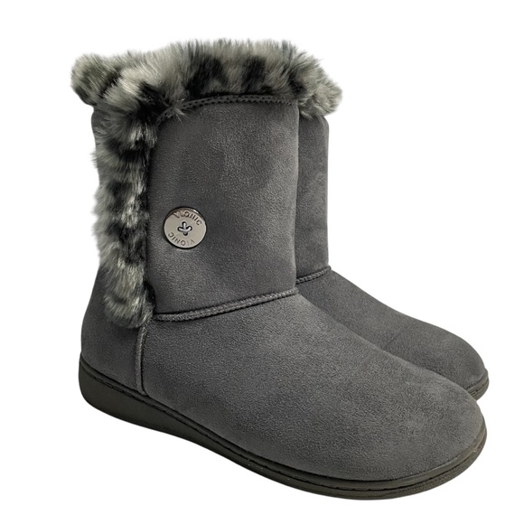 Vionic Fairfax Faux Fur Gray Ankle Button Boots 8 casual warm - Picture 1 of 12